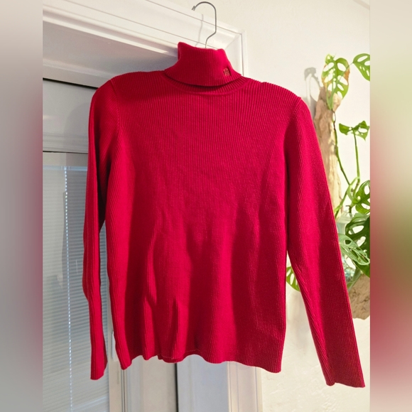 Ralph Lauren Red Ribbed Turtleneck Sweater Top Womens Size Medium - Picture 1 of 5